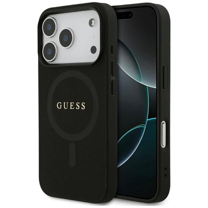 Husa MagSafe pentru Apple iPhone 17 Pro Max, Guess, Saffiano Classic Logo, Neagra
