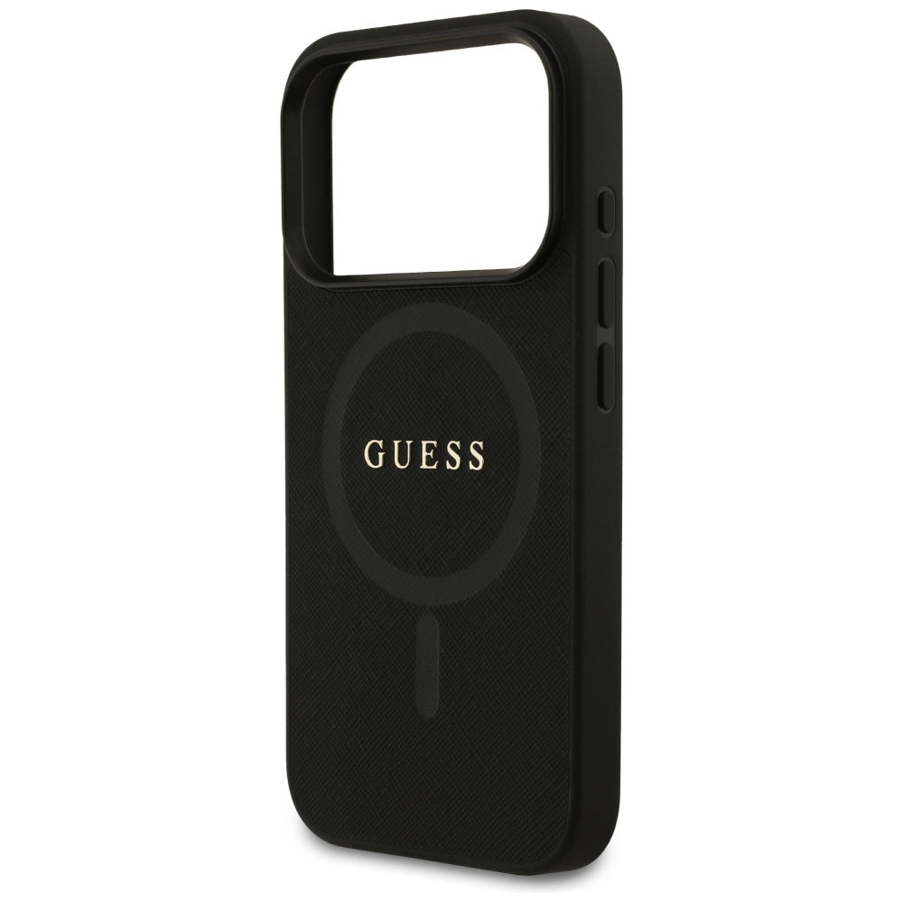 Husa MagSafe pentru Apple iPhone 17 Pro Max, Guess, Saffiano Classic Logo, Neagra