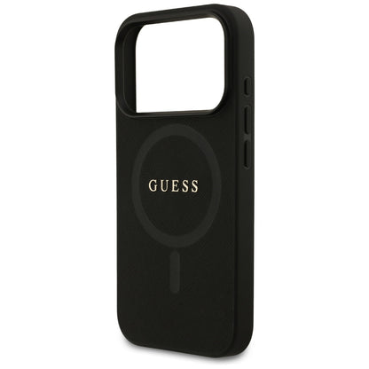 Husa MagSafe pentru Apple iPhone 17 Pro Max, Guess, Saffiano Classic Logo, Neagra