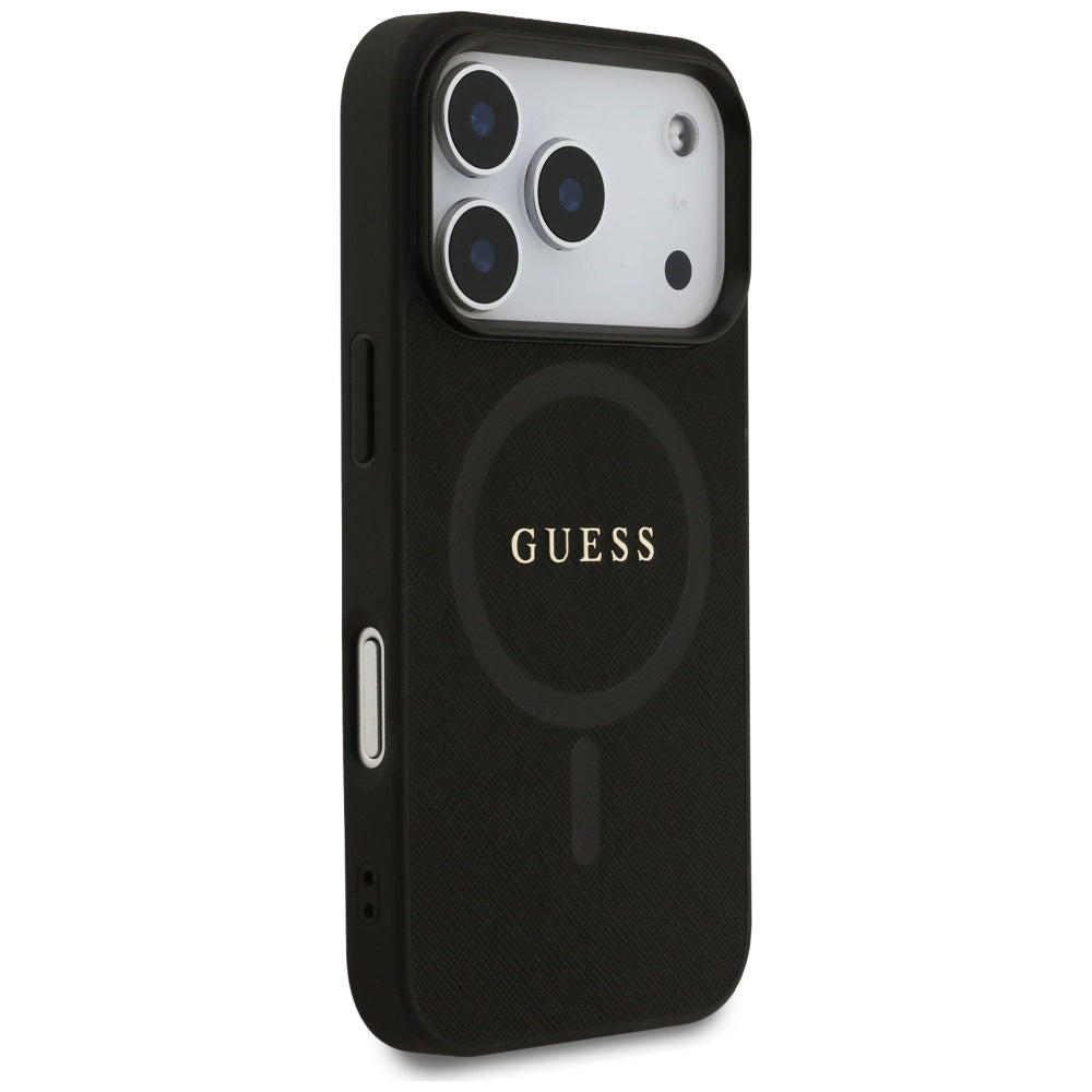 Husa MagSafe pentru Apple iPhone 17 Pro Max, Guess, Saffiano Classic Logo, Neagra