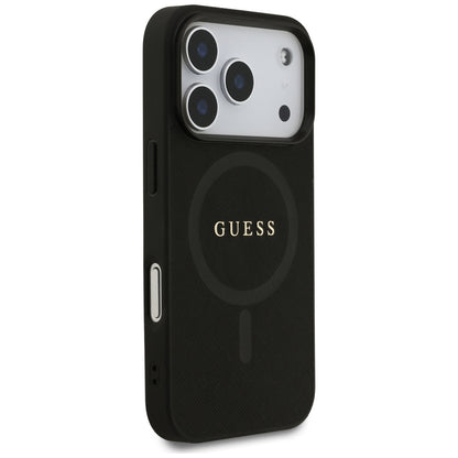 Husa MagSafe pentru Apple iPhone 17 Pro Max, Guess, Saffiano Classic Logo, Neagra