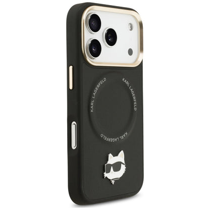 Husa MagSafe pentru Apple iPhone 17 Pro Max, Karl Lagerfeld, Big Strap Choupette Metal Logo, Neagra
