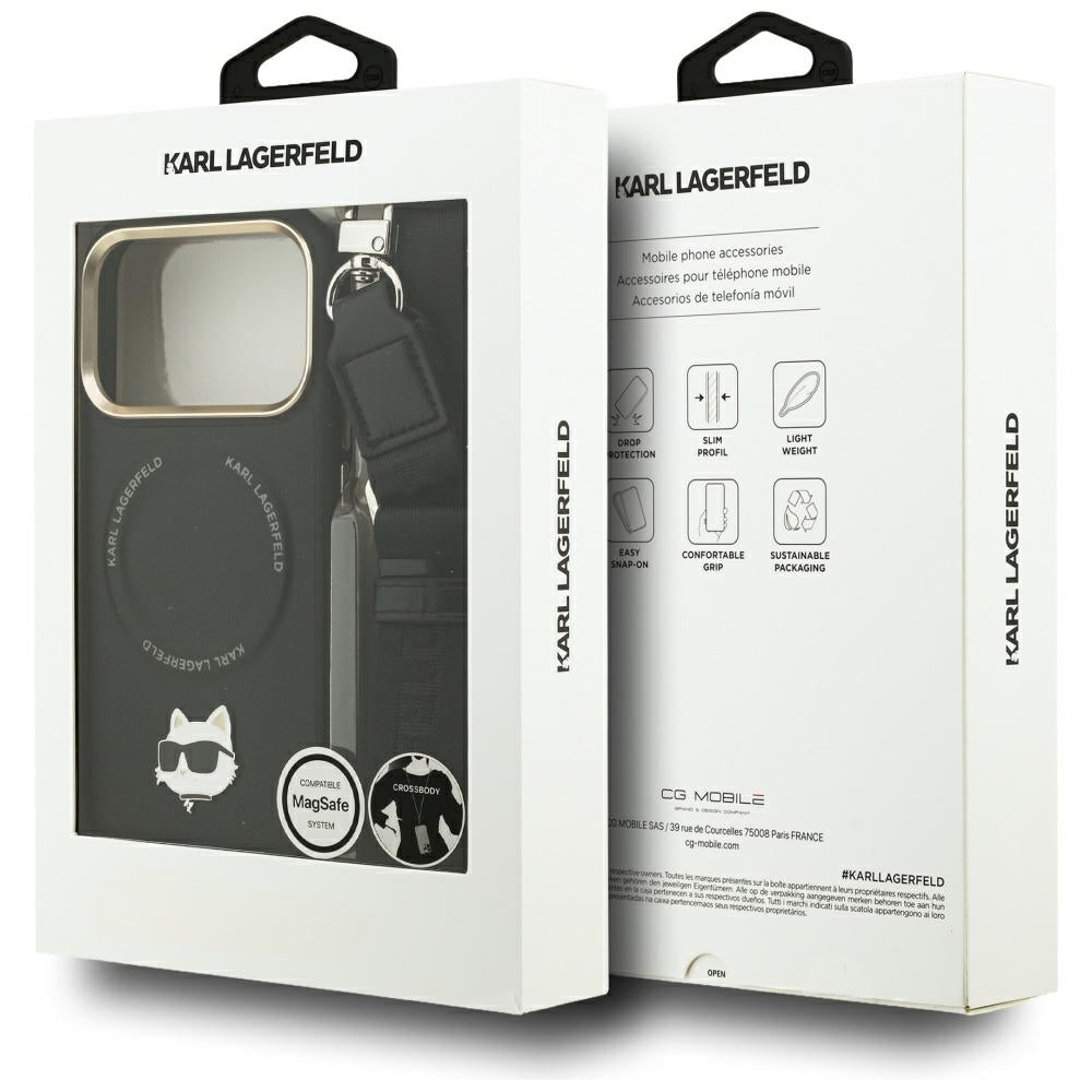 Husa MagSafe pentru Apple iPhone 17 Pro Max, Karl Lagerfeld, Big Strap Choupette Metal Logo, Neagra