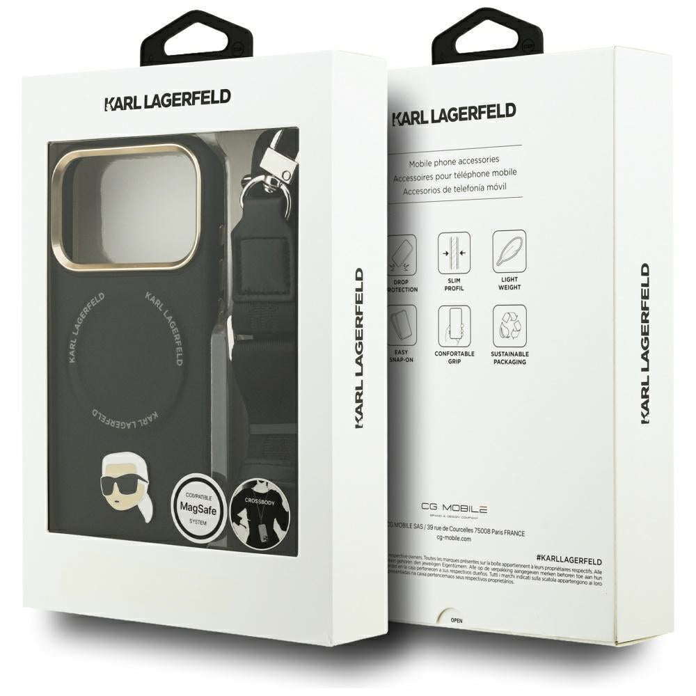 Husa MagSafe pentru Apple iPhone 17 Pro Max, Karl Lagerfeld, Big Strap Karl Metal Logo, Neagra