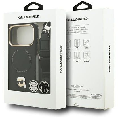 Husa MagSafe pentru Apple iPhone 17 Pro Max, Karl Lagerfeld, Big Strap Karl Metal Logo, Neagra