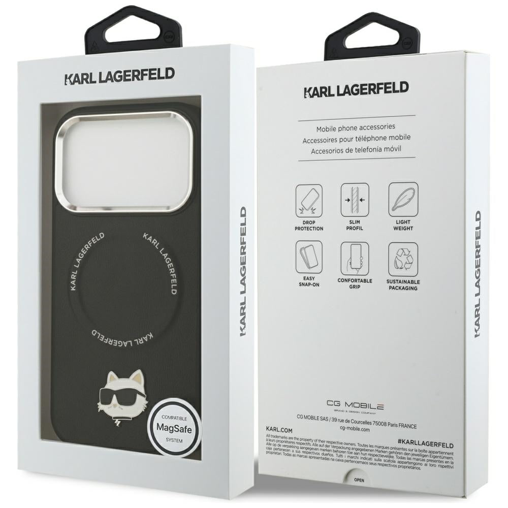 Husa MagSafe pentru Apple iPhone 17 Pro Max, Karl Lagerfeld, Choupette Pin, Neagra