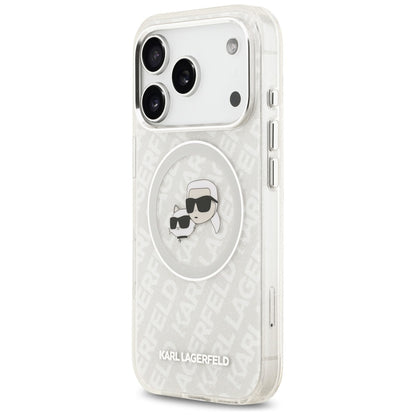 Husa MagSafe pentru Apple iPhone 17 Pro Max, Karl Lagerfeld, Glitter Karl & Choupette Head, Alba