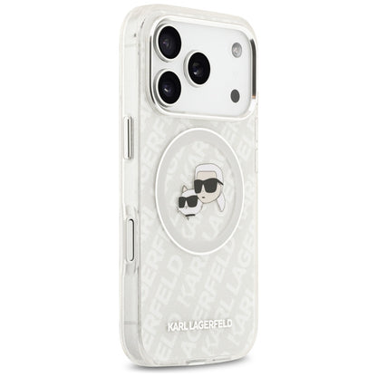 Husa MagSafe pentru Apple iPhone 17 Pro Max, Karl Lagerfeld, Glitter Karl & Choupette Head, Alba