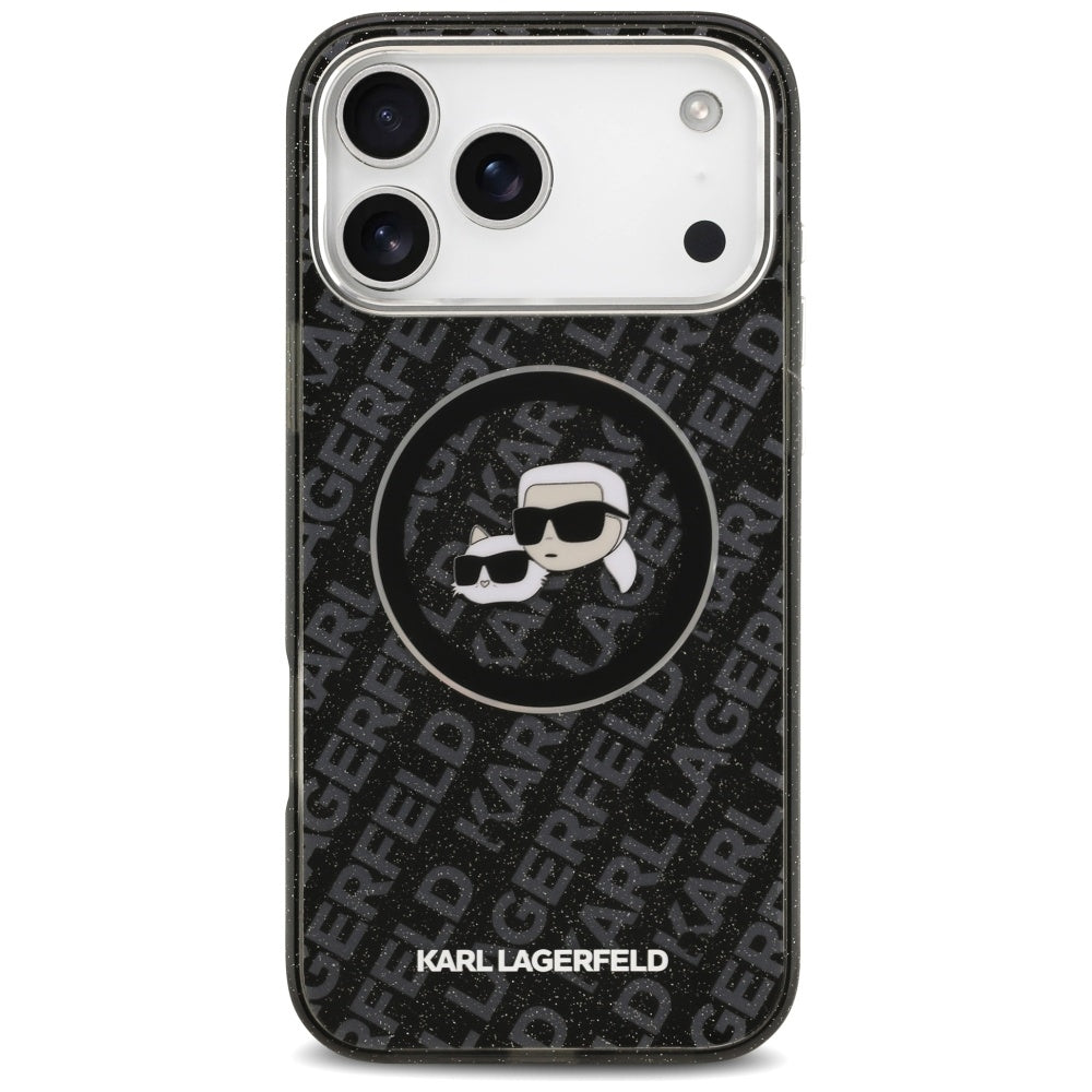 Husa MagSafe pentru Apple iPhone 17 Pro Max, Karl Lagerfeld, Glitter Karl & Choupette Head, Neagra