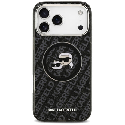 Husa MagSafe pentru Apple iPhone 17 Pro Max, Karl Lagerfeld, Glitter Karl & Choupette Head, Neagra