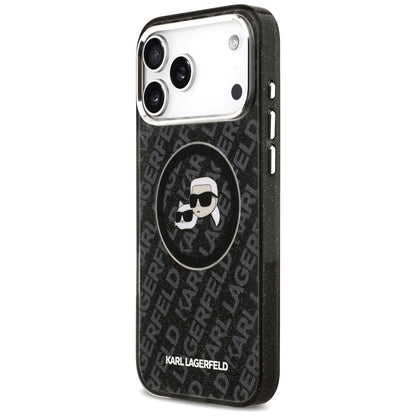 Husa MagSafe pentru Apple iPhone 17 Pro Max, Karl Lagerfeld, Glitter Karl & Choupette Head, Neagra