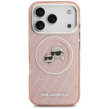 Husa MagSafe pentru Apple iPhone 17 Pro Max, Karl Lagerfeld, Glitter Karl & Choupette Head, Roz