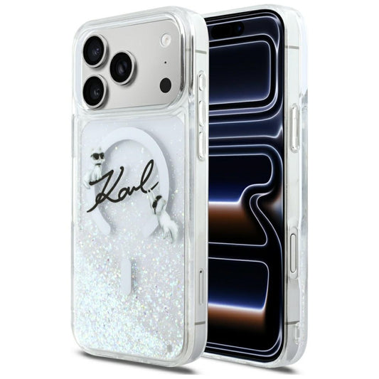 Husa MagSafe pentru Apple iPhone 17 Pro Max, Karl Lagerfeld, Glitter Karl Script Logo, Transparenta