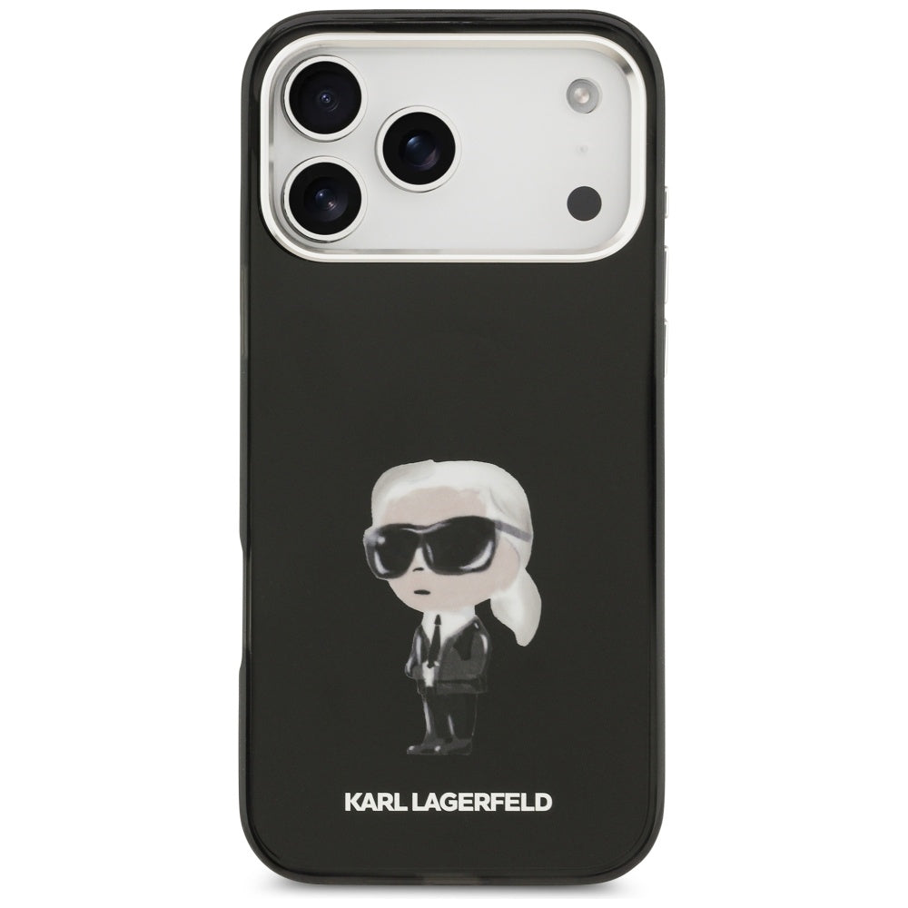 Husa MagSafe pentru Apple iPhone 17 Pro Max, Karl Lagerfeld, IML Aquarelle Karl Ikonik, Neagra