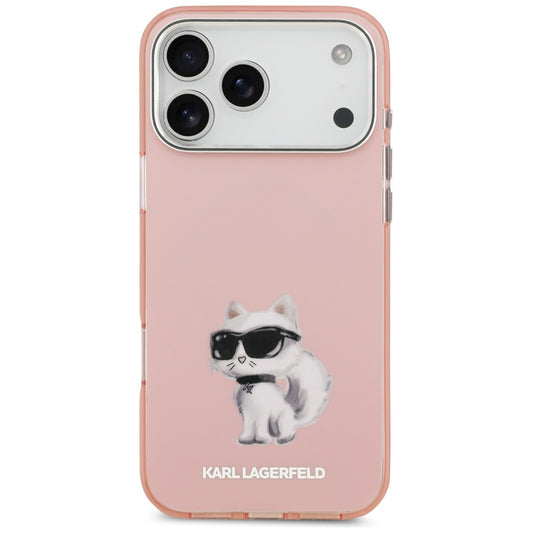 Husa MagSafe pentru Apple iPhone 17 Pro Max, Karl Lagerfeld, IML Aquarelle Logo Choupette, Roz