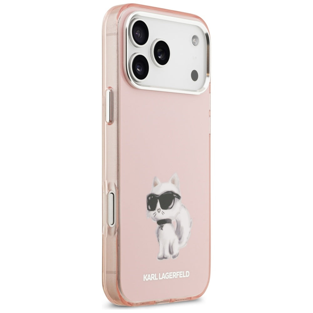 Husa MagSafe pentru Apple iPhone 17 Pro Max, Karl Lagerfeld, IML Aquarelle Logo Choupette, Roz