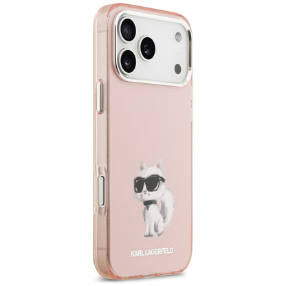 Husa MagSafe pentru Apple iPhone 17 Pro Max, Karl Lagerfeld, IML Aquarelle Logo Choupette, Roz