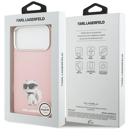 Husa MagSafe pentru Apple iPhone 17 Pro Max, Karl Lagerfeld, IML Aquarelle Logo Choupette, Roz