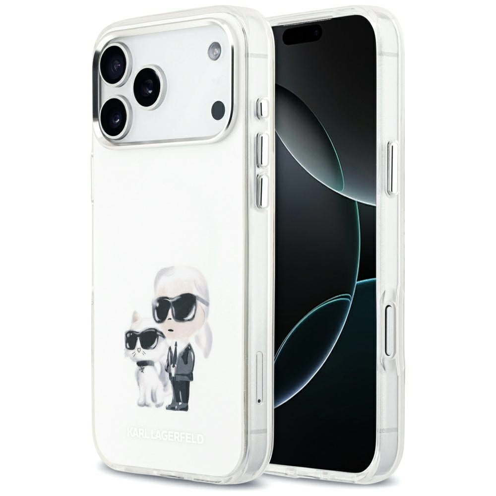 Husa MagSafe pentru Apple iPhone 17 Pro Max, Karl Lagerfeld, IML Aquarelle Logo Karl & Choupette, Alba
