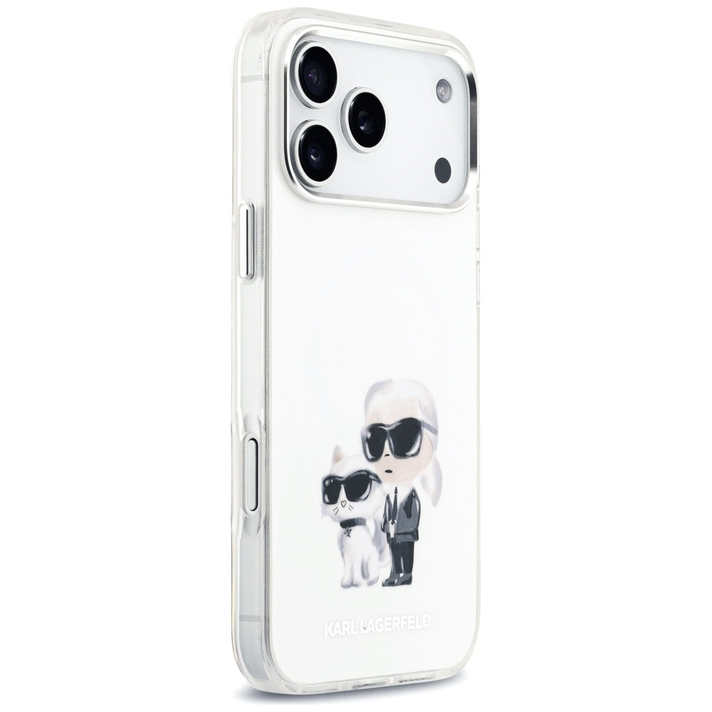 Husa MagSafe pentru Apple iPhone 17 Pro Max, Karl Lagerfeld, IML Aquarelle Logo Karl & Choupette, Alba