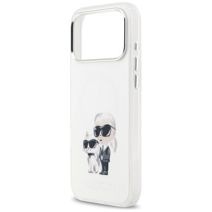 Husa MagSafe pentru Apple iPhone 17 Pro Max, Karl Lagerfeld, IML Aquarelle Logo Karl & Choupette, Alba