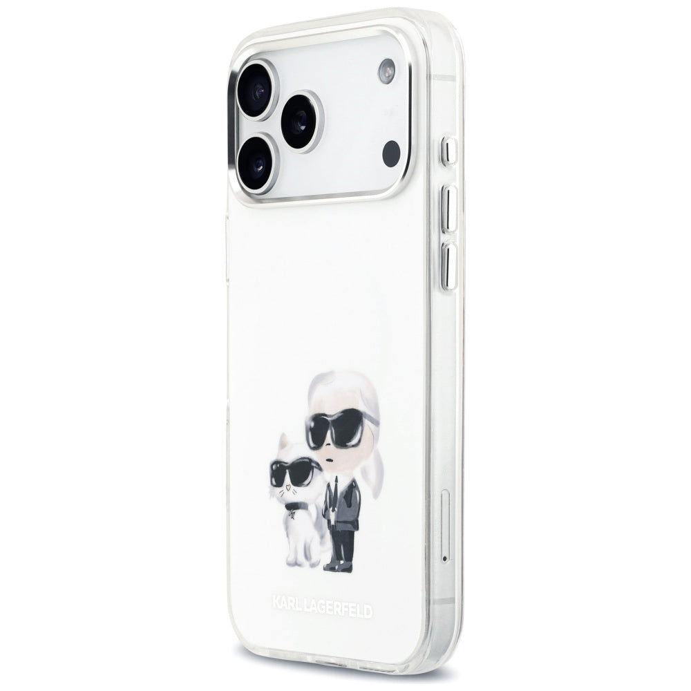 Husa MagSafe pentru Apple iPhone 17 Pro Max, Karl Lagerfeld, IML Aquarelle Logo Karl & Choupette, Alba