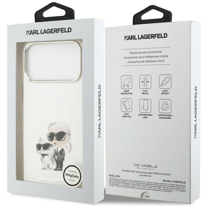 Husa MagSafe pentru Apple iPhone 17 Pro Max, Karl Lagerfeld, IML Aquarelle Logo Karl & Choupette, Alba