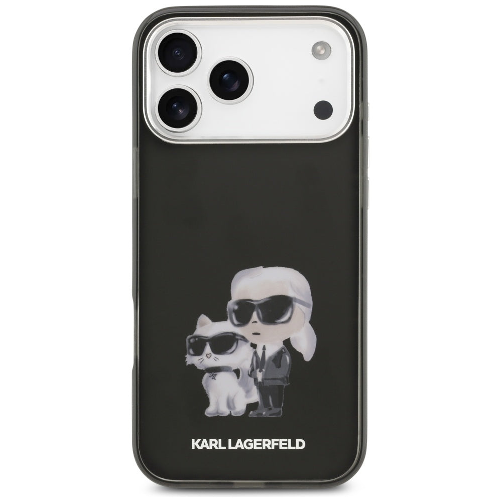 Husa MagSafe pentru Apple iPhone 17 Pro Max, Karl Lagerfeld, IML Aquarelle Logo Karl & Choupette, Neagra