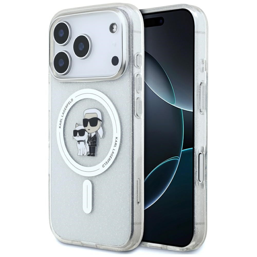 Husa MagSafe pentru Apple iPhone 17 Pro Max, Karl Lagerfeld, IML Glitter Karl & Choupette, Transparenta