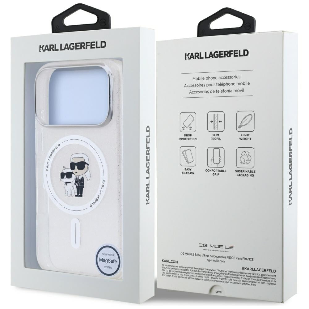 Husa MagSafe pentru Apple iPhone 17 Pro Max, Karl Lagerfeld, IML Glitter Karl & Choupette, Transparenta