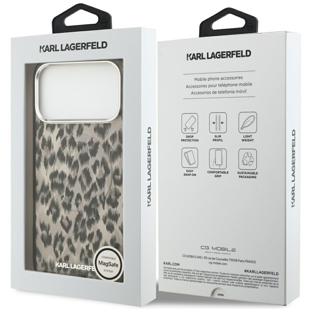 Husa MagSafe pentru Apple iPhone 17 Pro Max, Karl Lagerfeld, IML Leopard Pattern, Maro