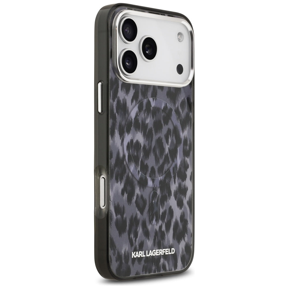 Husa MagSafe pentru Apple iPhone 17 Pro Max, Karl Lagerfeld, IML Leopard Pattern, Neagra