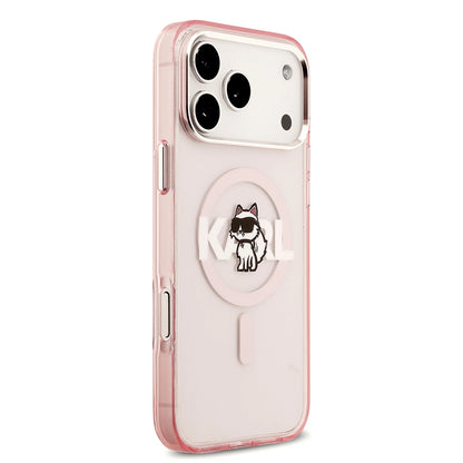 Husa MagSafe pentru Apple iPhone 17 Pro Max, Karl Lagerfeld, IML Sketch Logo Choupette, Roz