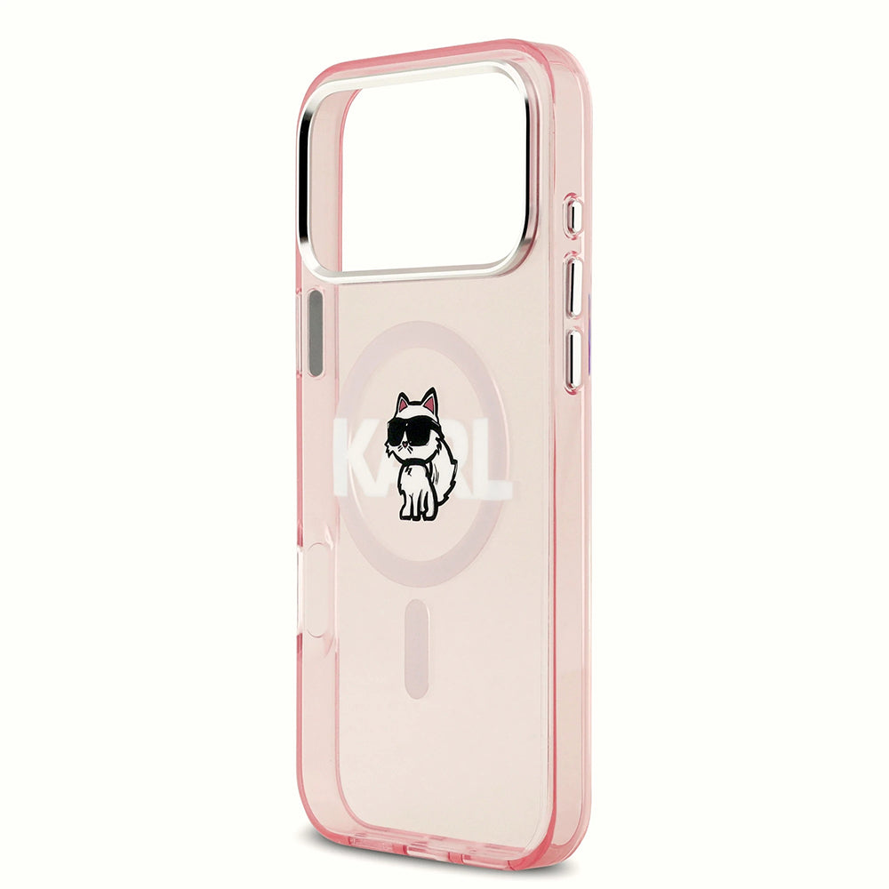 Husa MagSafe pentru Apple iPhone 17 Pro Max, Karl Lagerfeld, IML Sketch Logo Choupette, Roz