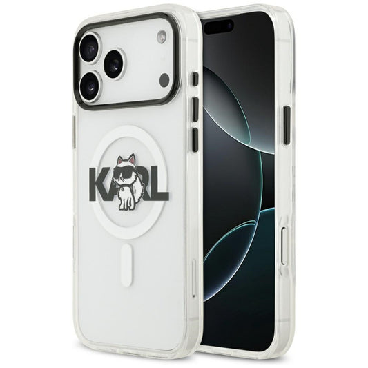 Husa MagSafe pentru Apple iPhone 17 Pro Max, Karl Lagerfeld, IML Sketch Logo Choupette, Transparenta