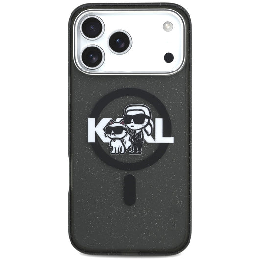 Husa MagSafe pentru Apple iPhone 17 Pro Max, Karl Lagerfeld, IML Sketch Logo Glitter Karl & Choupette , Neagra
