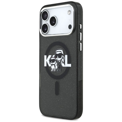 Husa MagSafe pentru Apple iPhone 17 Pro Max, Karl Lagerfeld, IML Sketch Logo Glitter Karl & Choupette , Neagra