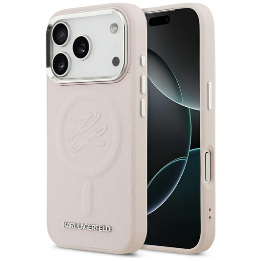Husa MagSafe pentru Apple iPhone 17 Pro Max, Karl Lagerfeld, Initial & Metal Logo , Roz