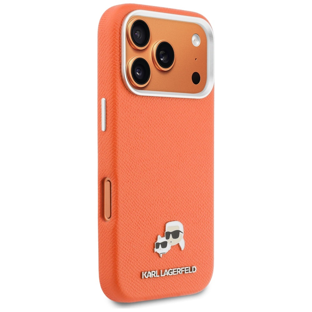 Husa MagSafe pentru Apple iPhone 17 Pro Max, Karl Lagerfeld, Karl & Choupette Head's Pin, Portocalie