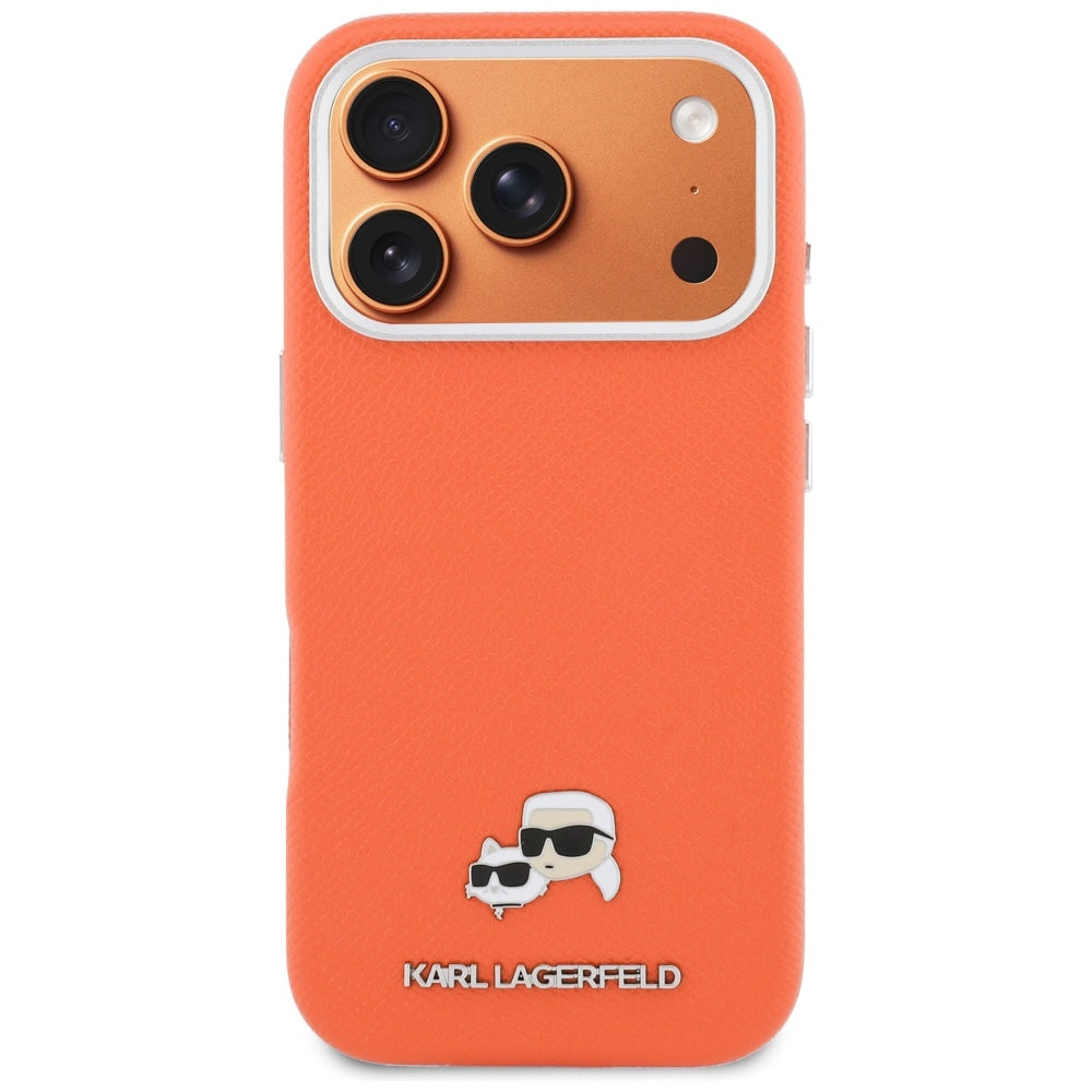Husa MagSafe pentru Apple iPhone 17 Pro Max, Karl Lagerfeld, Karl & Choupette Head's Pin, Portocalie
