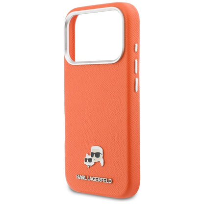 Husa MagSafe pentru Apple iPhone 17 Pro Max, Karl Lagerfeld, Karl & Choupette Head's Pin, Portocalie