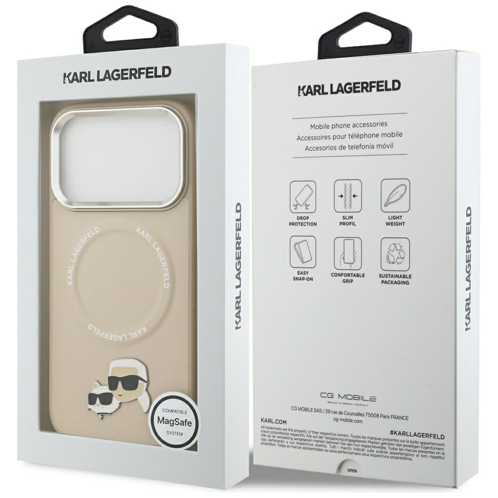 Husa MagSafe pentru Apple iPhone 17 Pro Max, Karl Lagerfeld, Karl & Choupette Pins, Bej