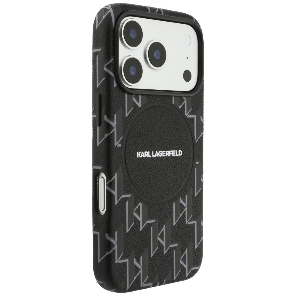 Husa MagSafe pentru Apple iPhone 17 Pro Max, Karl Lagerfeld, KL Monogram Logo, Neagra