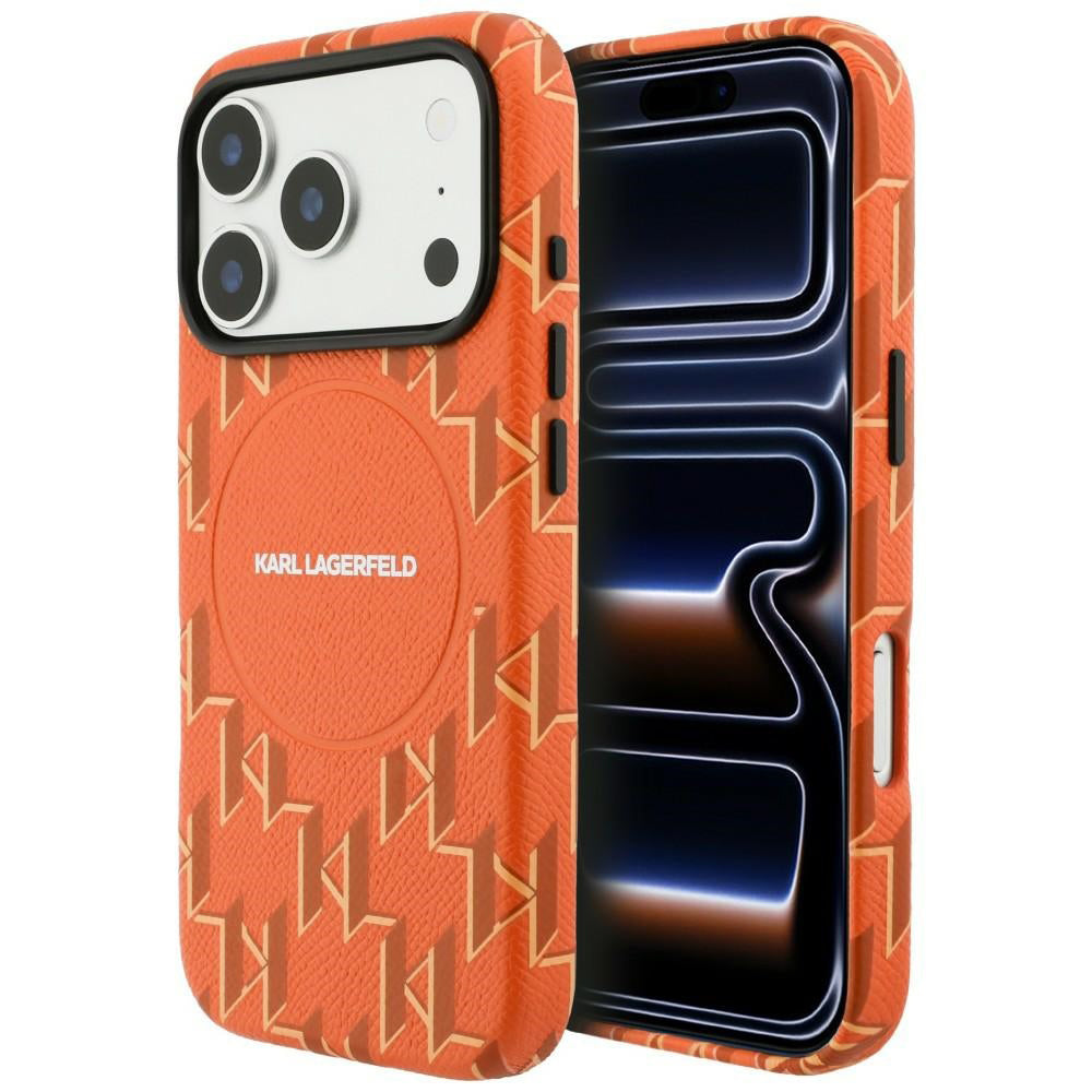 Husa MagSafe pentru Apple iPhone 17 Pro Max, Karl Lagerfeld, KL Monogram Logo, Portocalie