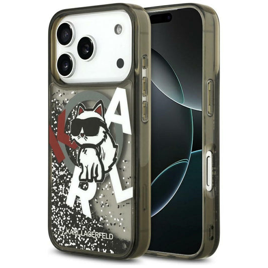 Husa MagSafe pentru Apple iPhone 17 Pro Max, Karl Lagerfeld, Liquid Glitter Logo Choupette, Neagra