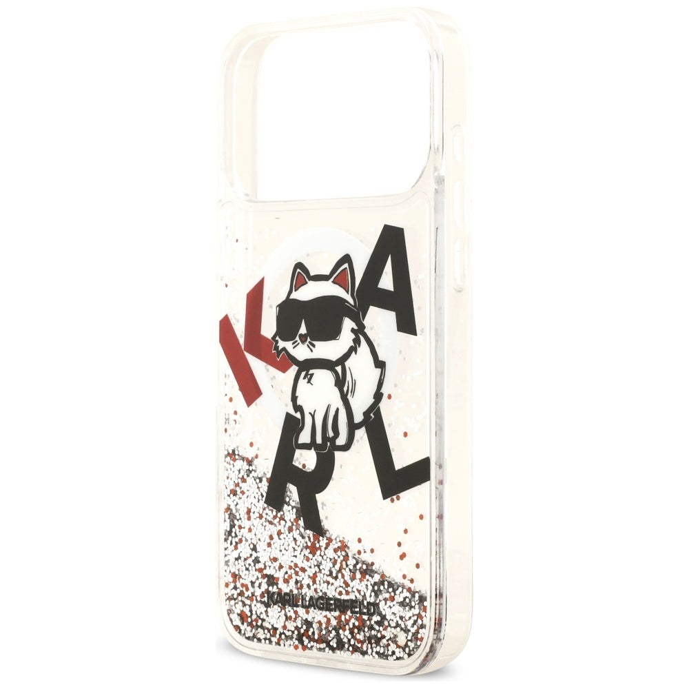 Husa MagSafe pentru Apple iPhone 17 Pro Max, Karl Lagerfeld, Liquid Glitter Logo Choupette, Transparenta