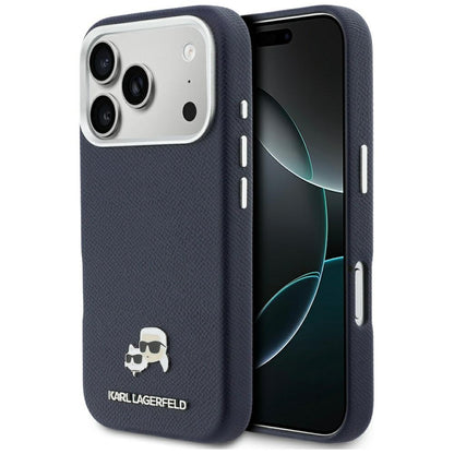 Husa MagSafe pentru Apple iPhone 17 Pro Max, Karl Lagerfeld, Saffiano Karl & Choupette Pins, Albastra