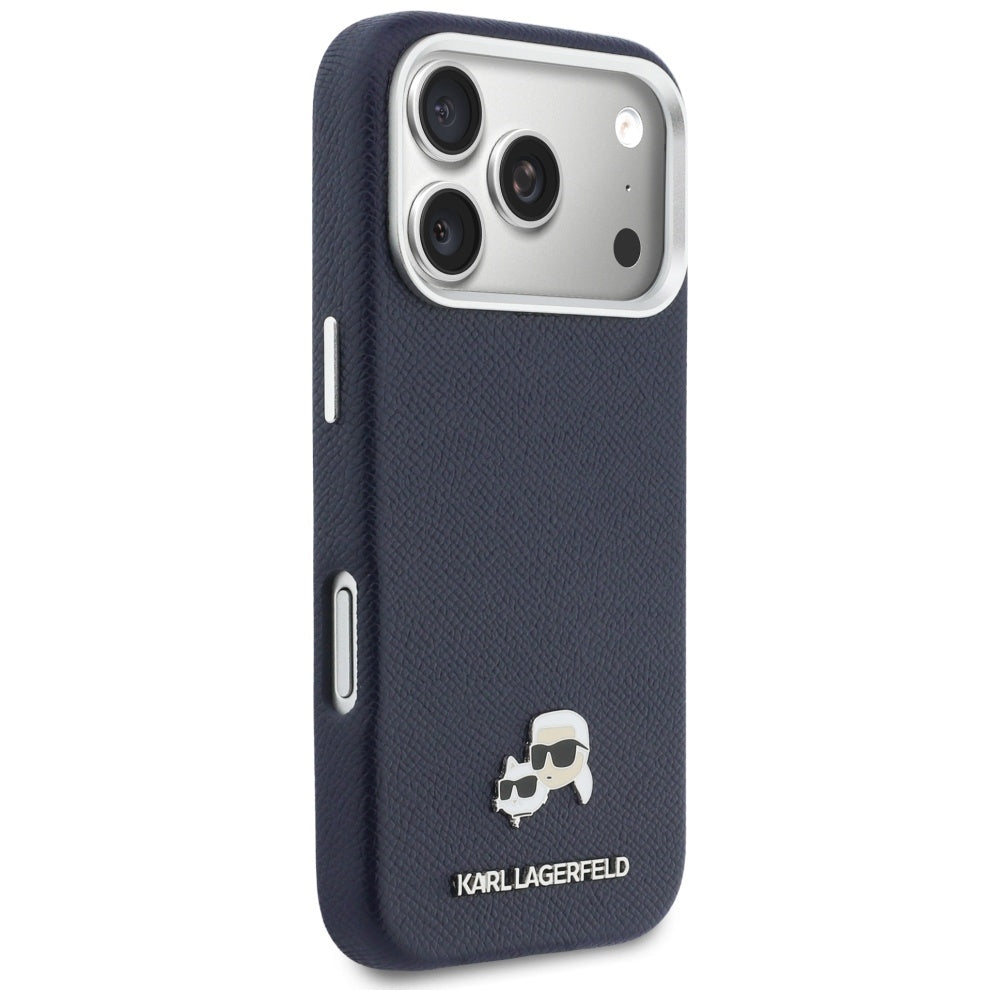Husa MagSafe pentru Apple iPhone 17 Pro Max, Karl Lagerfeld, Saffiano Karl & Choupette Pins, Albastra
