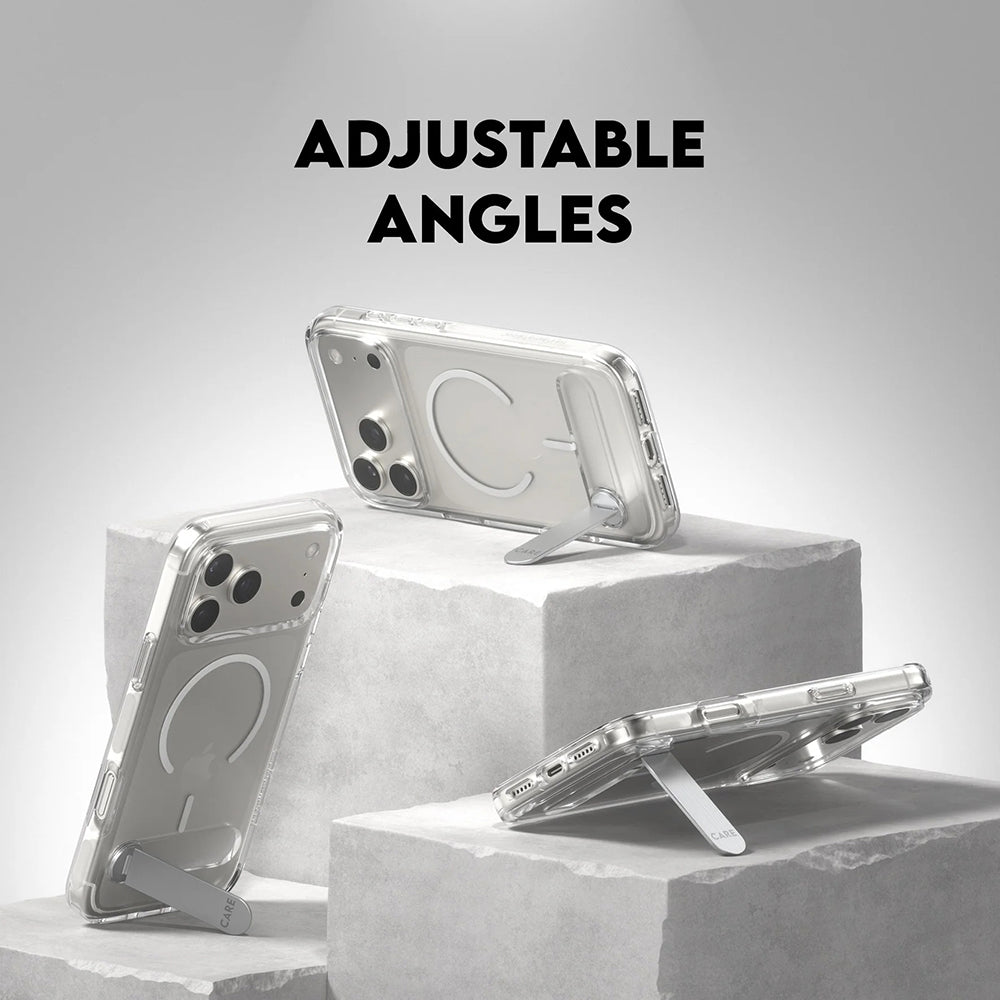 Husa MagSafe pentru Apple iPhone 17 Pro Max, PanzerGlass, Care Feature Kickstand, Transparenta Alba