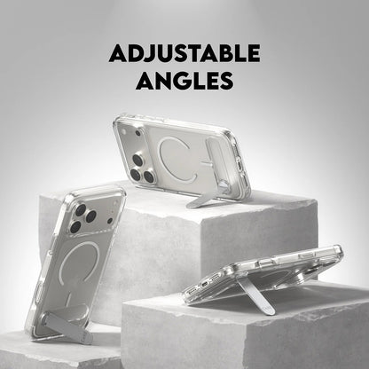 Husa MagSafe pentru Apple iPhone 17 Pro Max, PanzerGlass, Care Feature Kickstand, Transparenta Alba